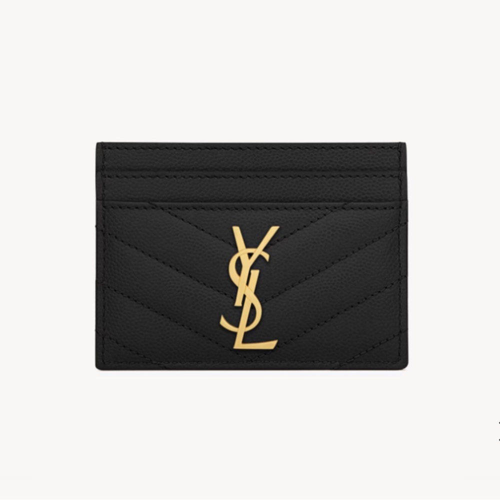 YSL Cassandre Matelassé Card Case In Grain De Poudre Leather Black